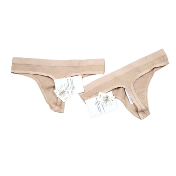 Aerie Cotton Flat Elastic Thong Set of 2 Pack Beige Tan Nude Size XS - Picture 2 of 5